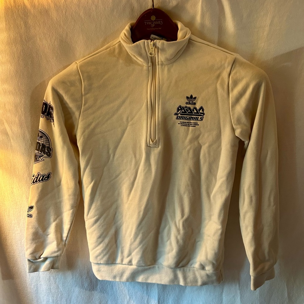 Adidas Originals Kids M Cream Quarter-Zip Pullover Sweatshirt